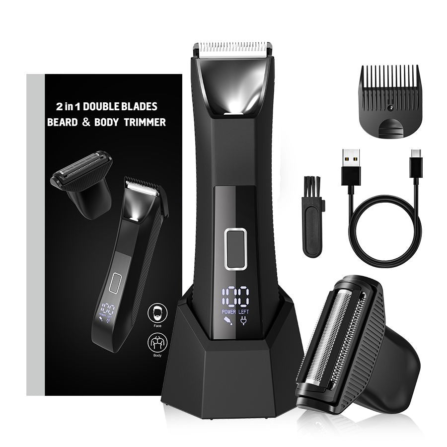 Waterproof Body Hair Trimmer for Men – Rechargeable Electric Groin Shaver with LED Display