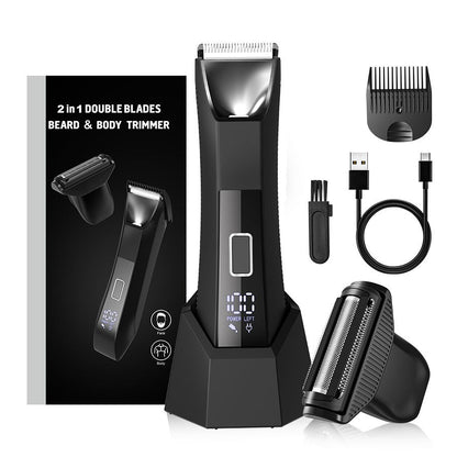 Waterproof Body Hair Trimmer for Men – Rechargeable Electric Groin Shaver with LED Display