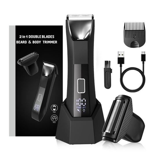 Waterproof Body Hair Trimmer for Men – Rechargeable Electric Groin Shaver with LED Display