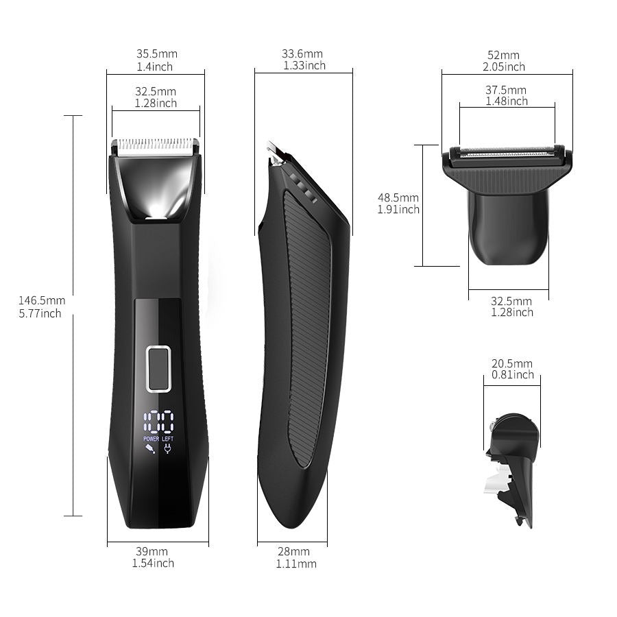 Waterproof Body Hair Trimmer for Men – Rechargeable Electric Groin Shaver with LED Display