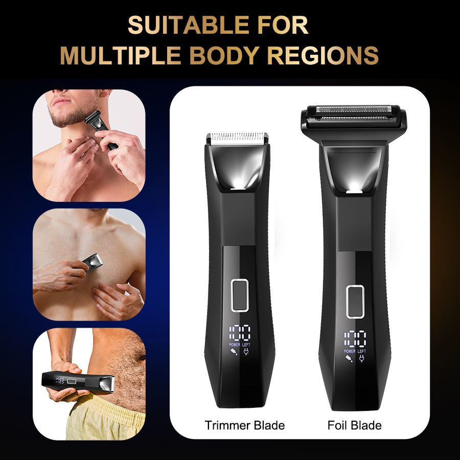 Waterproof Body Hair Trimmer for Men – Rechargeable Electric Groin Shaver with LED Display