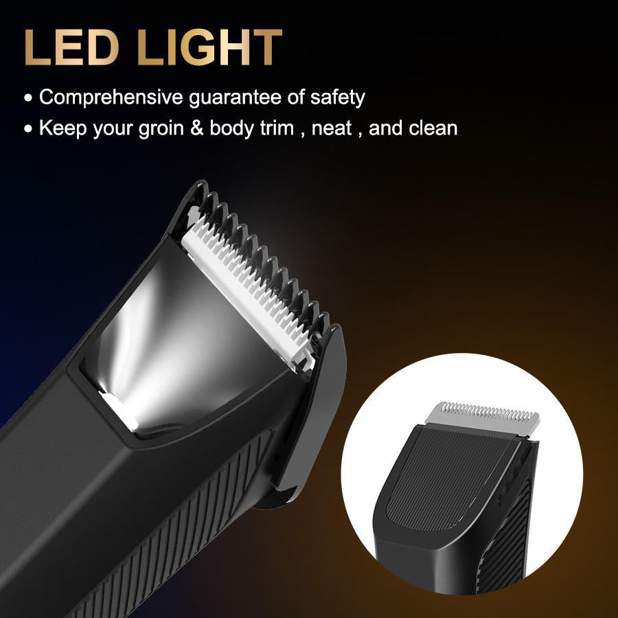 Waterproof Body Hair Trimmer for Men – Rechargeable Electric Groin Shaver with LED Display