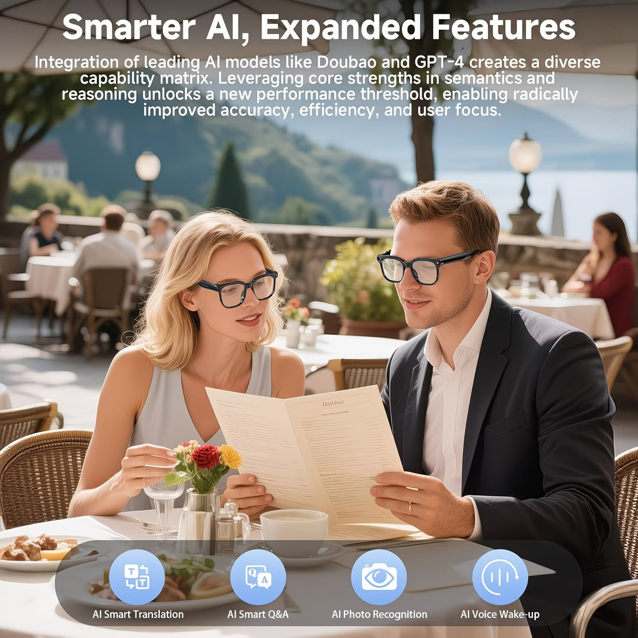 AI Smart Glasses with 800W Camera, Translation & Voice Assistant