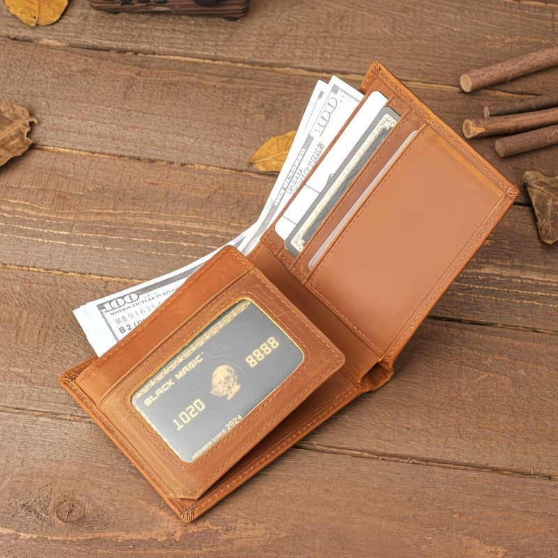 Men’s Genuine Crazy Horse Leather RFID Slim Bifold Wallet
