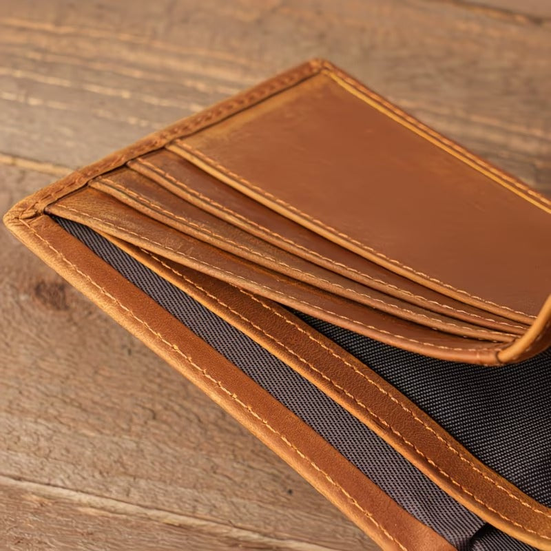 Men’s Genuine Crazy Horse Leather RFID Slim Bifold Wallet