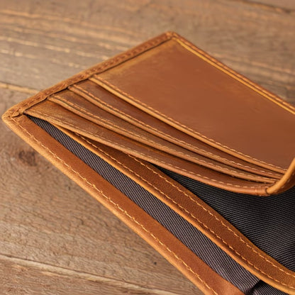 Men’s Genuine Crazy Horse Leather RFID Slim Bifold Wallet