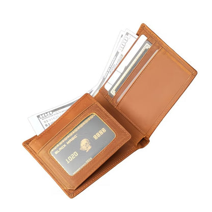 Men’s Genuine Crazy Horse Leather RFID Slim Bifold Wallet