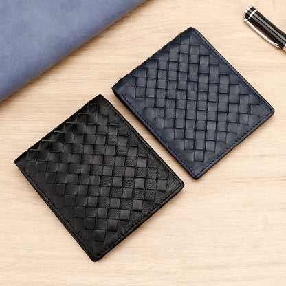 Genuine Sheepskin Woven Short Wallet
