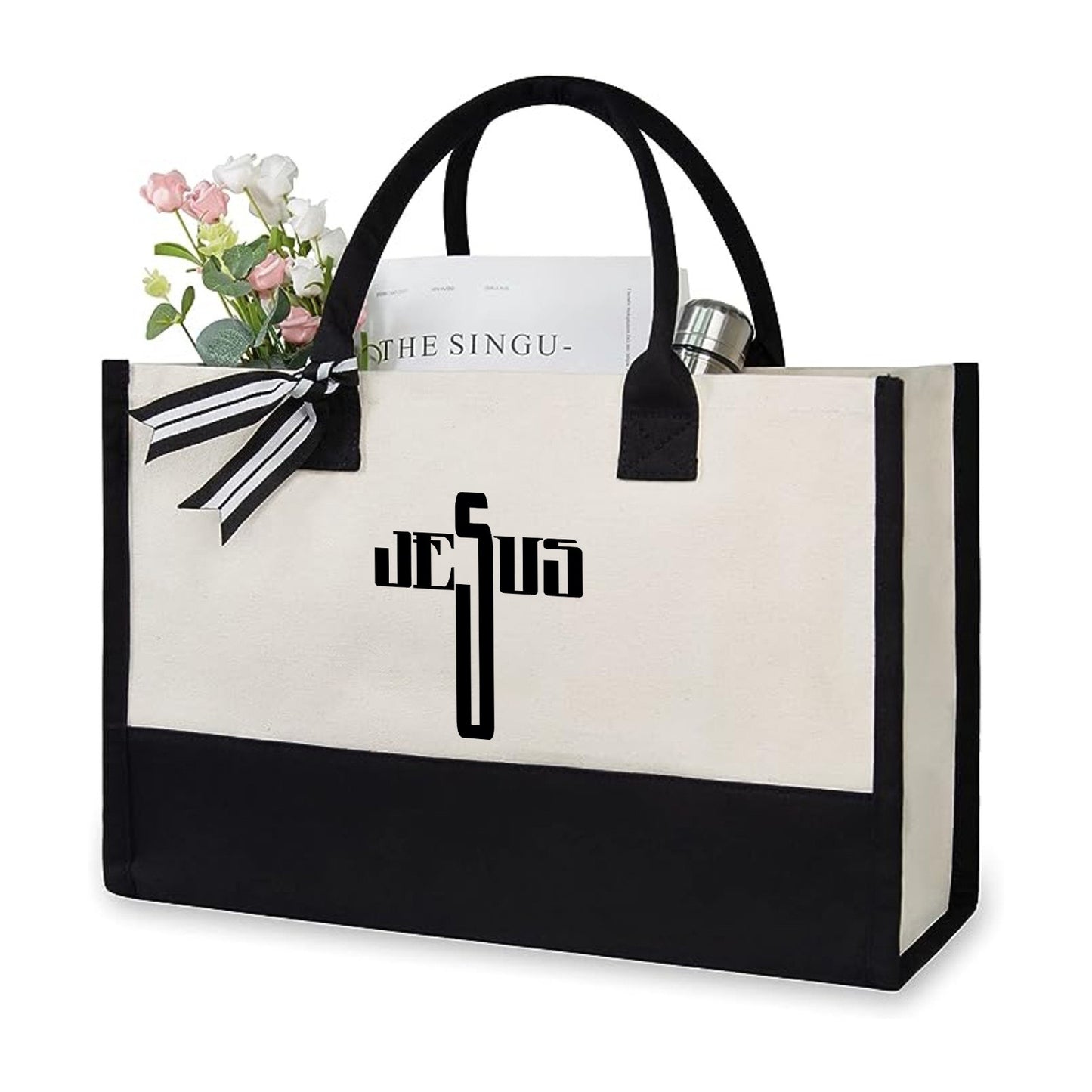Initial Flower Tote Bag