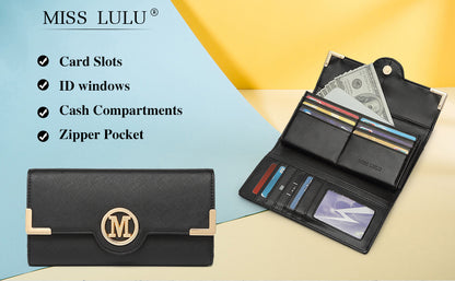 Miss Lulu Women's PU Leather Long Wallet with Card Slots
