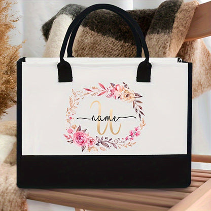 Initial Flower Tote Bag
