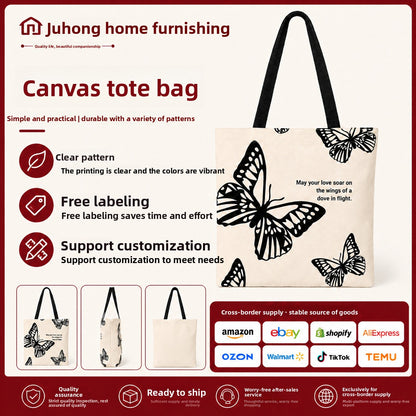 Black Butterfly Print Tote Bag