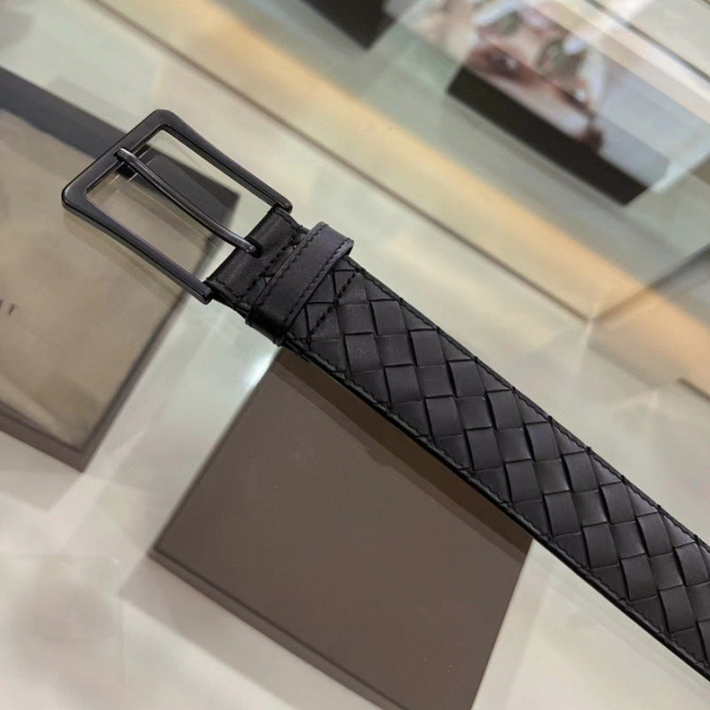 Woven Leather Belt with Pin Buckle