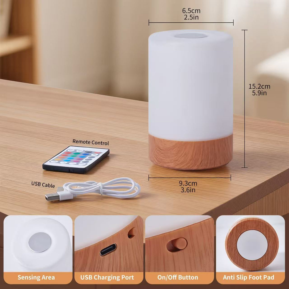 Wood Grain Touch Table Lamp